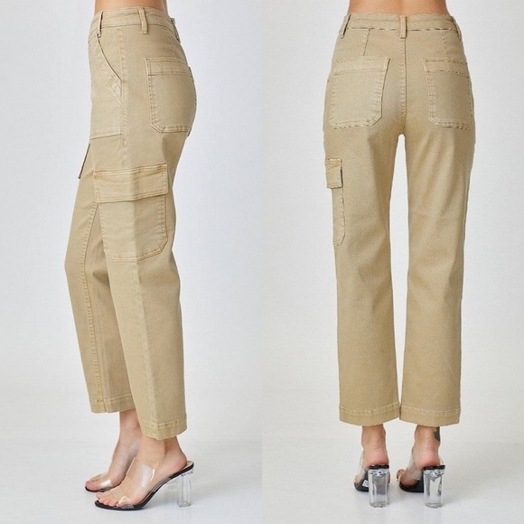 Risen High Rise Cargo Boyfriend Jeans,‎ Sand (3XL) - Picture 3 of 5
